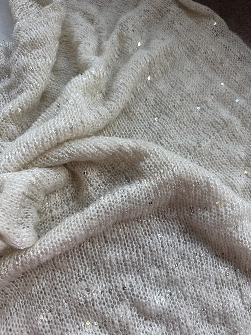 Ivory Sequin Knit Wrap Scarf